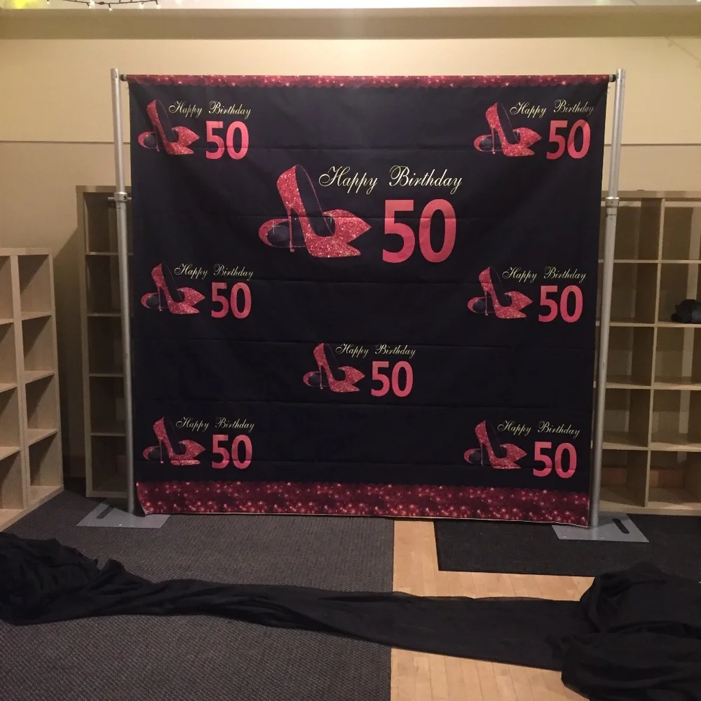 50th Birthday Photo Backdrop Red High Heels 8x8Ft